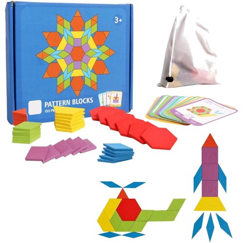 Wooden pattern blocks set 155 - wooden,